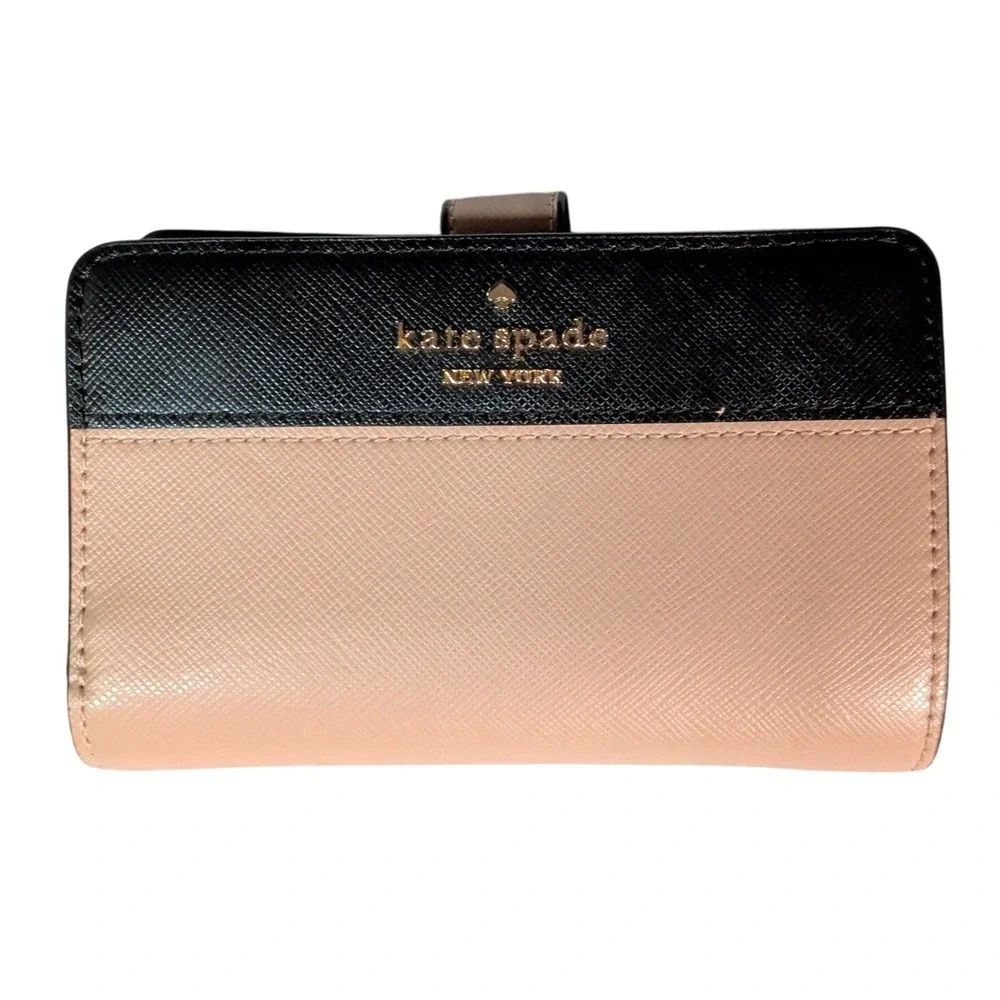 Kate Spade Wallet Bifold Zip Around Two Tone Colorblock Quiet Luxury Black Beige